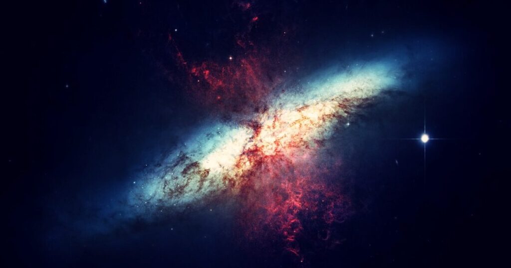 爆発する銀河と輝く星々の宇宙風景