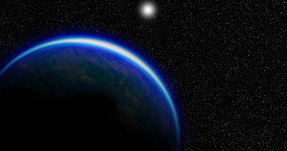 宇宙空間に浮かぶ青く輝く惑星