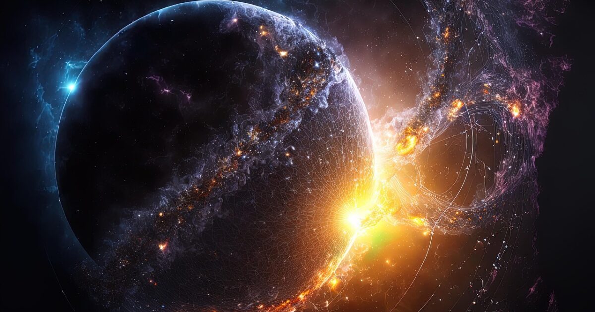 宇宙の惑星とエネルギーの爆発的な光景