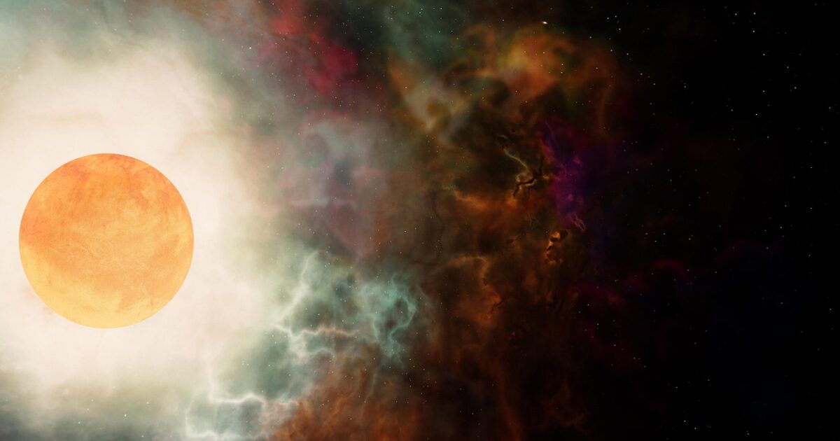 明るく輝く恒星とカラフルな星雲の宇宙空間