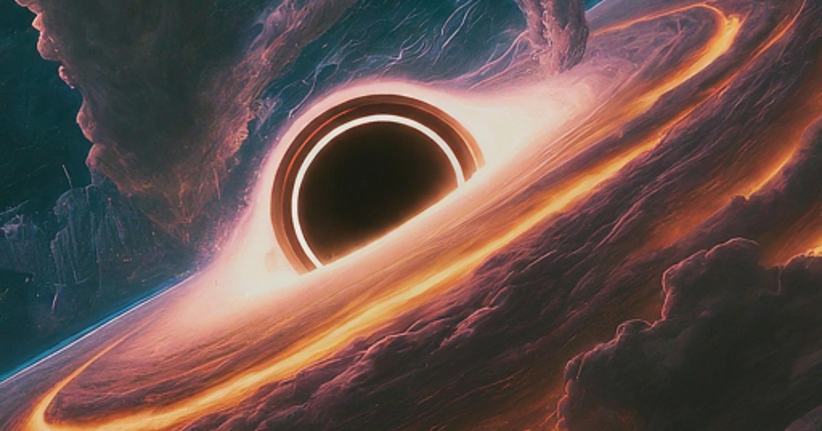 光を吸い込むブラックホールと渦巻く重力の風景